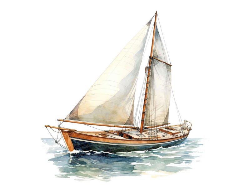 Sailboat Clipart, 12x Vintage Nautical Boat Art Set, Printable Watercolor Art, Transparent Background PNG, Digital Download, Paper Crafts image 9