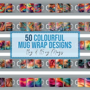 50x Colourful PNG Mug Wraps for 11 oz 15oz Sublimation Mug Bulk Bundle Mug Wrap Downloads PNG Bold Color Design Digital Mega Bundle Designs