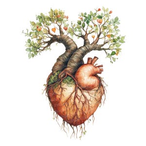 12 clipart de árvore de coração, clipart de coração humano em aquarela, clipart de aquarela para impressão, artesanato em papel, arte de parede, download digital, diários de lixo