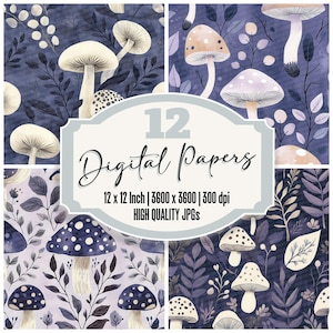 12 x Lavande champignon indésirable papier journal forêt folklorique paquet de papier numérique lunatique botaniques JPG de haute qualité Scrapbooking à télécharger