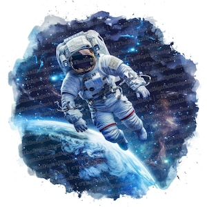 Clipart astronauta, 12 JPG, Clipart spaziale, Clipart acquerello stampabile, Artigianato di carta, Arte murale, Download digitale, Diari spazzatura, Grafica