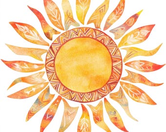 Folk Art Sun Clip Art, 12x Decorative Sun Clipart Set, Watercolor Boho Clip Art, Digital Download, Paper Crafts, Scrapbooking, Junk Journal