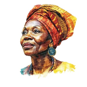 12x African Older Woman PNG Clipart, Traditional Woman Watercolor Clip Art, Digital Download, High Quality PNG, Paper Craft, Junk Journals