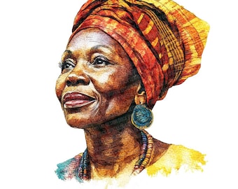 12x African Older Woman PNG Clipart, Traditional Woman Watercolor Clip Art, Digital Download, High Quality PNG, Paper Craft, Junk Journals