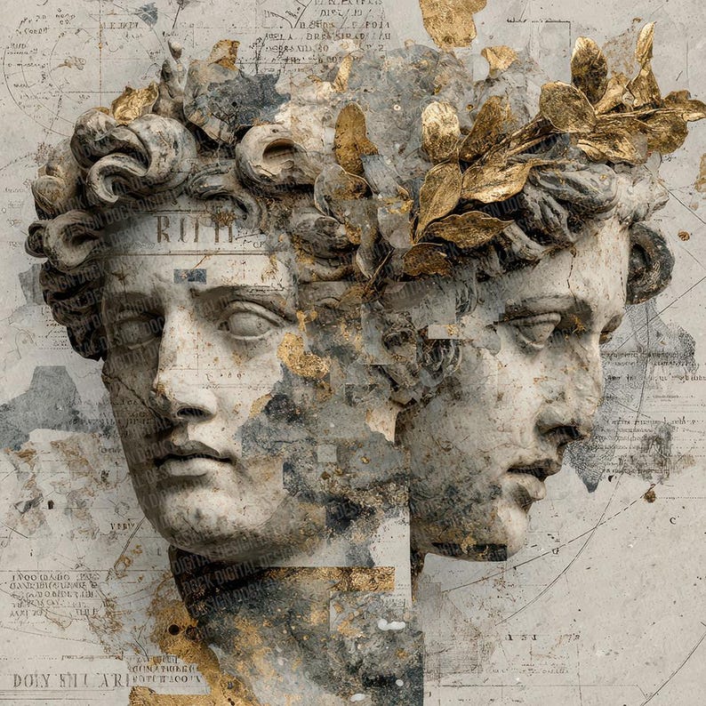 Paper Mythic 12 Mythic Marble Digital Paper Pack Junk Journal Paper Classical Statue ...