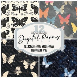 12x Nahtlose Schmetterling Sammlung Papier Junk Journal Digitales Papier Pack Pastell Vintage Textur Hohe Qualität JPGs Download