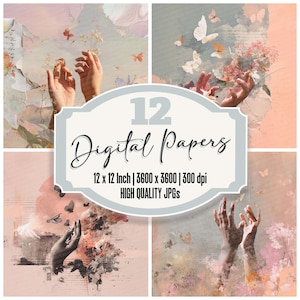 12x Daydream Whisper Junk Journal Papier Schmetterling Collage Digital Paper Pack Weiche Natur Textur High Quality JPGs Download