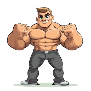 Cartoon Muscle Man PNG-clipart, 12 x bodybuilder-illustraties set, afdrukbare komische stijl PNG, digitale download, Paper Crafts, bundel met ongewenste dagboeken