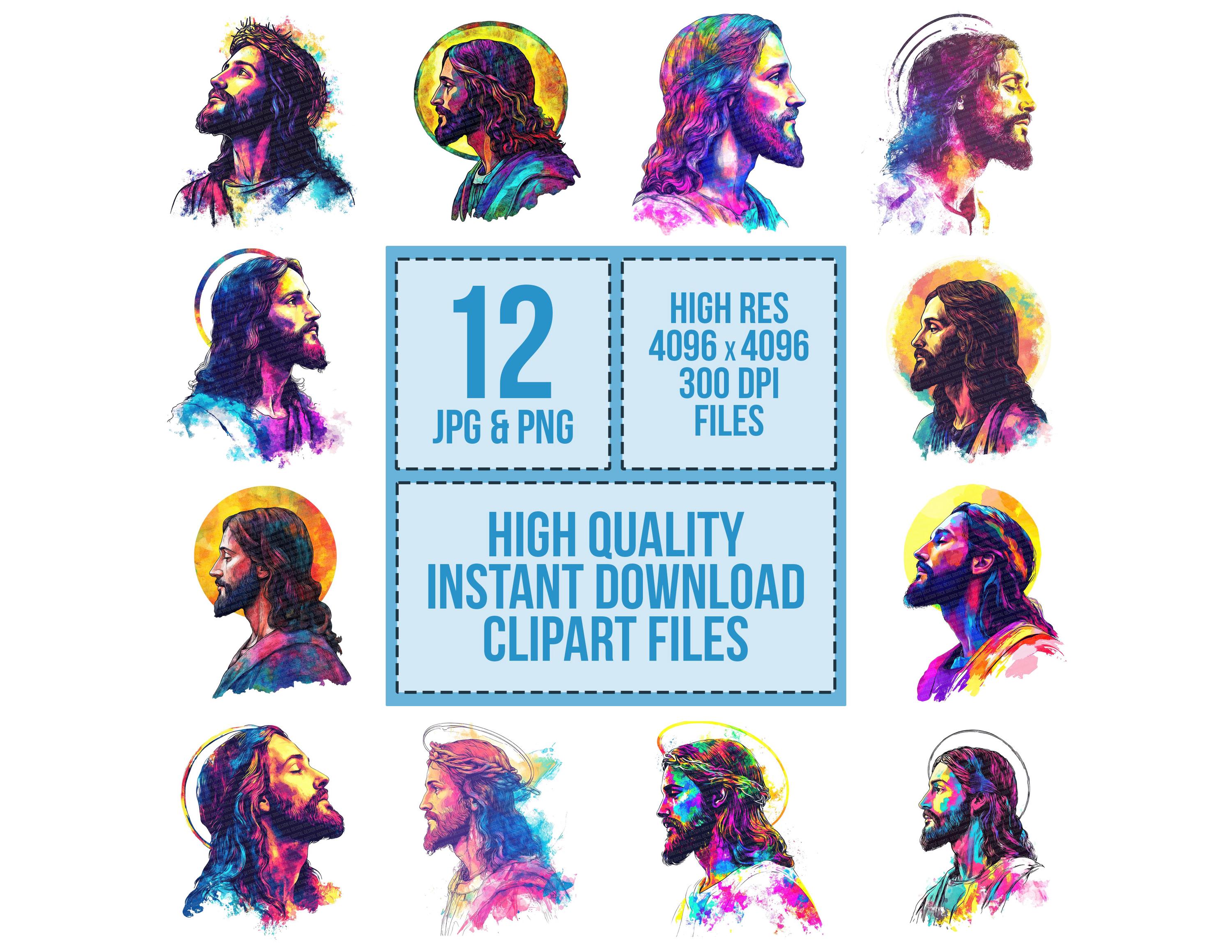 Jesus Christ PNG Clip Art, 12x Vibrant Neon Savior Clipart PNG Set ...