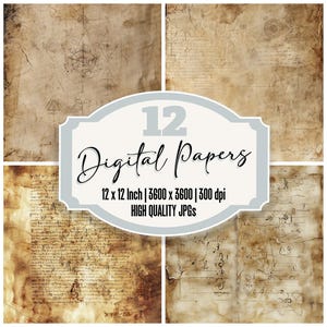 12x Distressed Parchment Digital Paper, Treasure Map Junk Journal Pages, Ancient Scrolls & Compass Sketches,Printable Paper,Digital Download