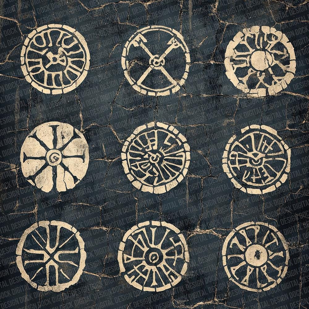 12x Norse Rune Granite Junk Journal Paper Ancient Rune Circle and ...