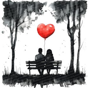 Coppia sulla panchina del parco PNG Clipart, 12x set di clip art di scene romantiche, clip art stampabili, download digitale, diario spazzatura, lavoretti di carta