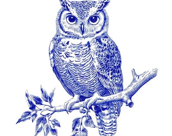 Delft Blue Owl Clipart, 12x Watercolor Owl PNG Set, Printable Bird Clip Art, Digital Download, Paper Crafts, Junk Journals, Scrapbooking