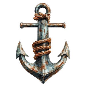 Ancre rouillée PNG Clip Art, 12 x ancre de corde nautique Clipart PNG ensemble, clipart aquarelle imprimable, téléchargement numérique, lot de journaux indésirables