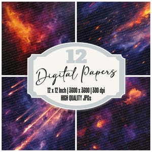 12 Sci-Fi Digital Paper Cosmic Storm Stars Junk Journal Paper Galactic Nebula Backgrounds Scrapbook High Quality JPGs Digital Download