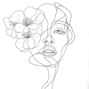 Conjunto de 12 imágenes prediseñadas de mujeres con arte lineal, arte floral minimalista, archivos JPG imprimibles de alta calidad, descarga digital, manualidades de papel, archivos JPG de alta calidad