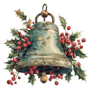12 Christmas Bell Clipart, Holiday Clipart, Printable Watercolor Clipart, Paper Crafts, Wall Art,Digital Download,Junk Journals,Xmas Clipart