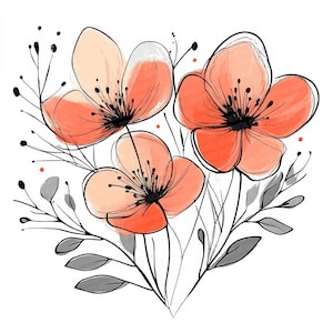 Bright Coral Flower PNG Clip Art, 12x Watercolor Coral Floral Clipart