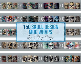 150x Skull Mug Wraps for 11 oz 15oz Sublimation Mug Bulk Bundle Mug Wrap Downloads PNG Design Floral Digital Skull Designs 11oz Mega Pack