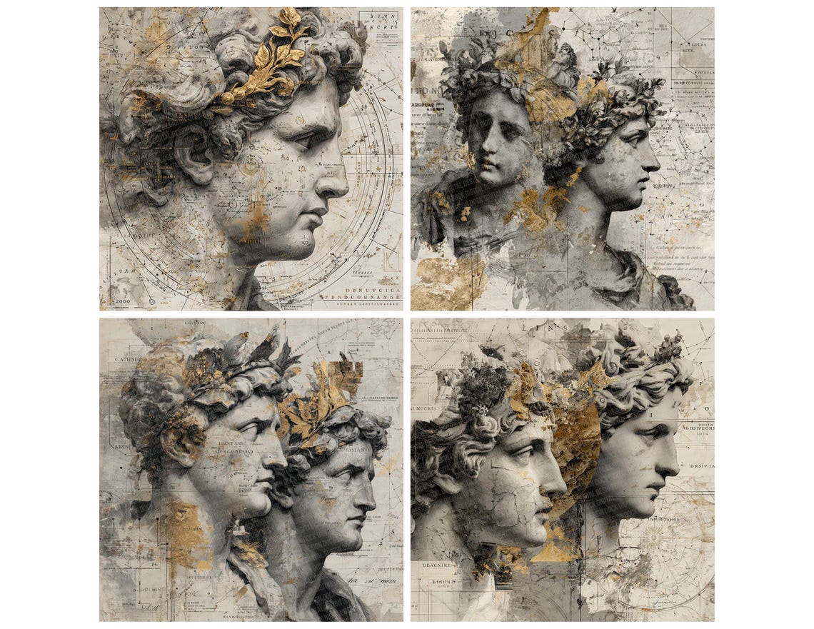 Paper Mythic 12 Mythic Marble Digital Paper Pack Junk Journal Paper Classical Statue ...