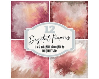 12x Rose Taupe Bleed Junk Journal Paper Digital Paper Pack Watercolor Backgrounds Distressed Texture Scrapbook Papier Découpés JPG Download