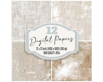 12x Woven Burlap Texture Digital Paper Pack, Rustic Linen Junk Journal Paper, Vintage Fabric Backgrounds, Scrapbook Paper, High Quality JPGs
