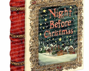 Imágenes prediseñadas de libros navideños, juego de 12 imágenes prediseñadas navideñas vintage, imágenes prediseñadas imprimibles de la noche antes de Navidad, descarga digital, scrapbooking, manualidades con papel.