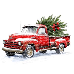 Kerst vrachtwagen png-clipart, 12 x aquarel kerstboom levering png-clipart set, vakantie decor kunst, digitale download, papier ambachten png