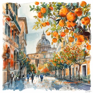 12 x sinaasappelbomen clipart, Rome bloemen JPG clipart, afdrukbare aquarel clipart, kunst aan de muur, papier ambachten, digitale download, ongewenste tijdschriften