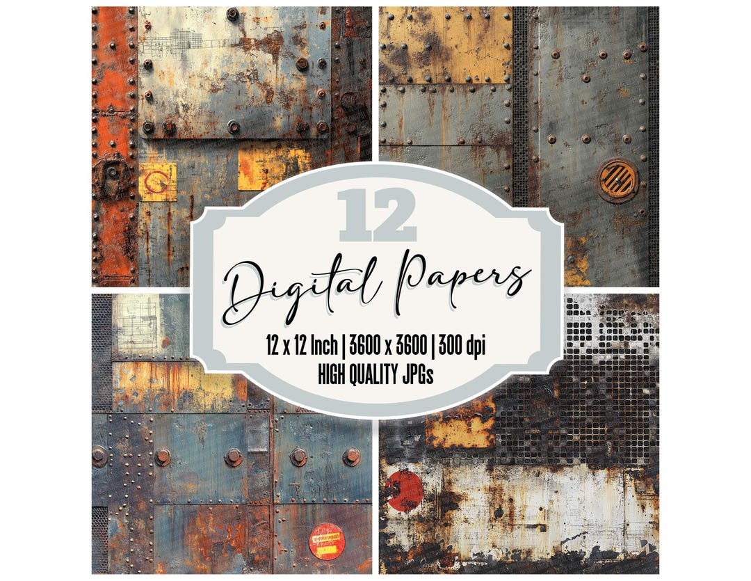 Metal Rusting Paper 12x Rusted Panel Junk Journal Paper Industrial Grunge Digital Paper ...