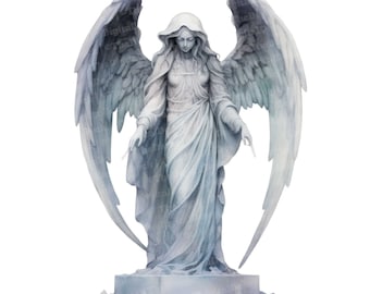 12x Gothic Angel Statue Clipart, Graveyard Clipart, Printable Watercolor Clipart, Wall Art, Paper Crafts, Digital Download, Junk Journals