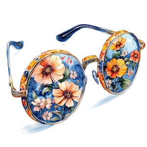 12x Floral Sonnenbrille Clipart, Aquarell Schattierungen, bedruckbare Clipart, hochwertige JPG, digitaler Download, Papierhandwerk