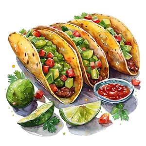 Taco PNG Clipart, 12x Mexican Food Clip Art Set, Printable Watercolor Taco Clipart, Transparent PNG, Digital Download, Fiesta Party Decor image 15