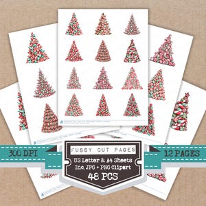 Candy Christmas Tree Fussy Cut Sheets, 12x Printable Festive Pages, Junk Journal Cut Outs, Card Making Ephemera, Print and Cut, Digital