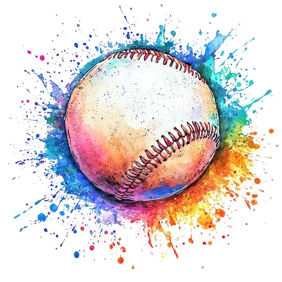 野球のPNGクリップアート12点、水彩スポーツボールアート、鮮やかな