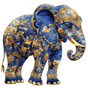 Elefante barroco PNG Clipart, 12x Elefante azul e dourado PNG Clip Art Set, Clip Art elegante para impressão, Download digital, Diários de lixo