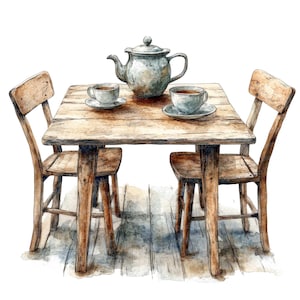12 Clipart de table cottage, décoration de ferme rustique, clipart aquarelle imprimable, créations en papier, art mural, téléchargement numérique, journaux indésirables