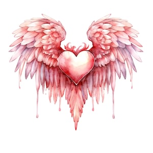 12x Angel Wings Hearts Clipart, Heart Shaped Clipart, Printable ...