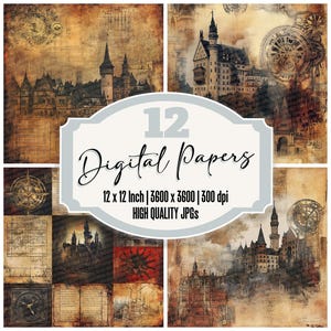 12x Germany Legacy Junk Journal Paper Vintage Digital Paper Pack Distressed Castle Backgrounds High Quality JPGs Scrapbook Paper Diary Pages