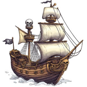 12x Piratenschiff PNG Clipart, Piratenboot Clip Art Set, druckbare Aquarell PNG, digitaler Download, Scrapbooking, Kartenherstellung, Junk Journal