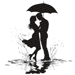 Silhouette Couple PNG Clipart, 12x Dancing in Rain Clip Art Set, Romantic Umbrella Clip Art, Digital Download, Paper Crafts, Junk Journal