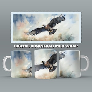 Watercolor Eagle Mug Wrap, 11oz & 15 Oz Mug Sublimation Design, Colourful Flying Eagle Bird Mug Sublimation, 11oz Mug Png, 15oz Mug PNG