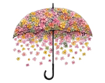 Umbrella Flower PNG Clipart, 12x Watercolor Floral Rain Clip Art Set, Printable Clip Art, Transparent PNG, JPG Digital Download,Scrapbooking