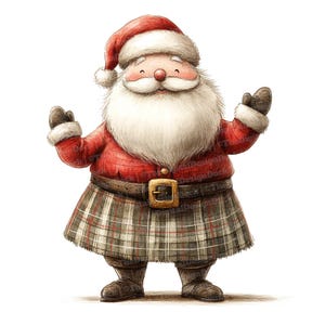 12 x clipart père Noël écossais en kilt, clipart Noël aquarelle, fichiers JPG de haute qualité, téléchargement numérique, fabrication de cartes, papiers numériques, Noël écossais