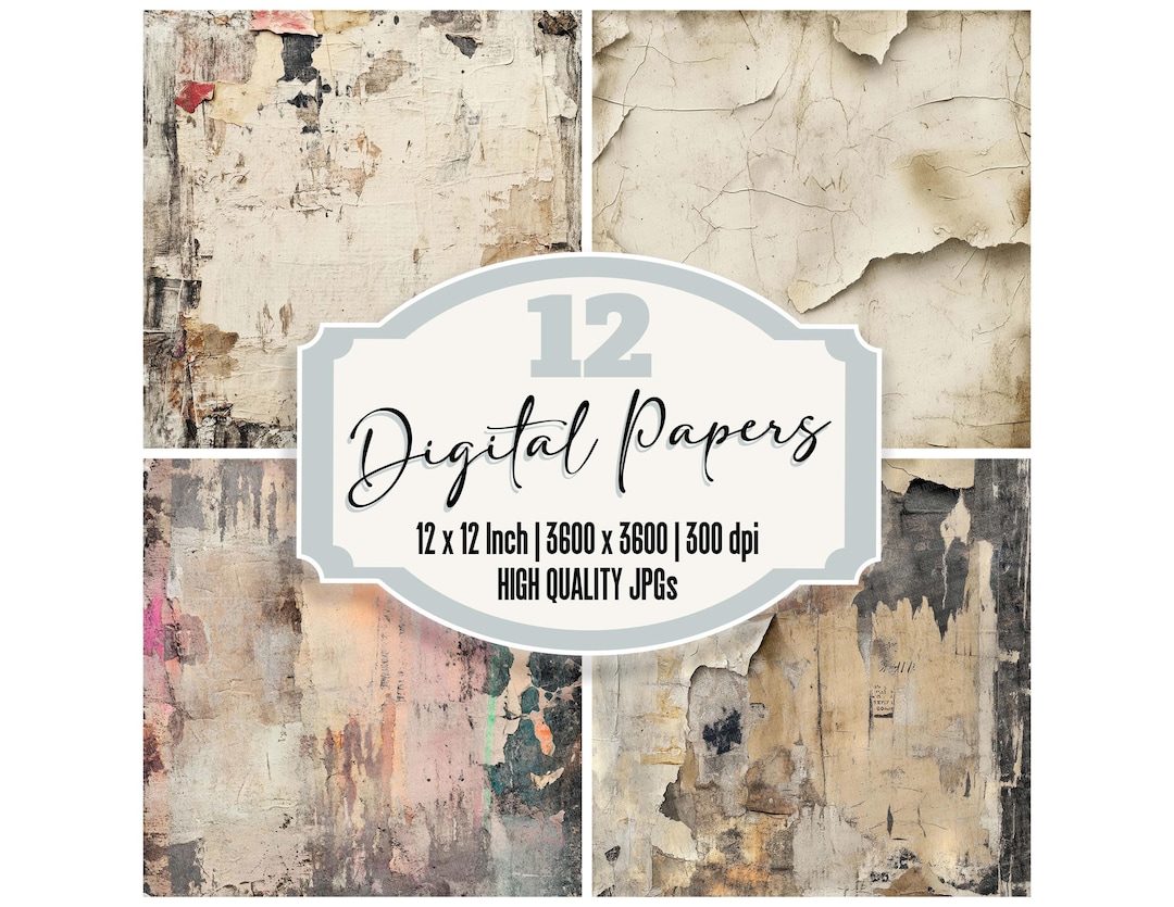 12 Urban Grunge Digital Paper, Junk Journal Paper Pack, Peeling ...
