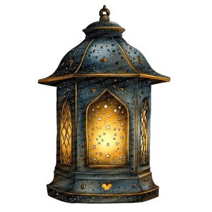 Star Filled Lantern PNG Clip Art, 12x Glowing Vintage Lantern Clipart PNG Set, Printable Watercolor Clip Art, Digital Download, Junk Journal