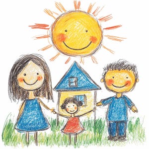12x Clipart disegno famiglia, arte bambini con pastelli, JPG di alta qualità, download digitale, creazione di biglietti, carte digitali, clipart acquerello