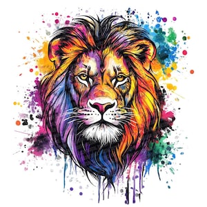 Lion PNG Clip Art, 12x Watercolor Splatter Lion Clipart PNG Set, Printable Safari Animal Clip Art, Paper Crafts, PNG Digital Download