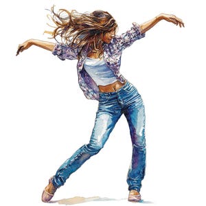 Streetdance PNG-clipart, 12 x meisje dansen illustraties set, afdrukbare aquarel illustraties, papier ambachten, digitale download, junk Journal bundel
