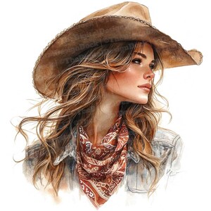 Cowgirl Clip Art, 12x set di clipart di donne occidentali, ritratti di cowgirl ad acquerello, download digitale, arte country, scrapbooking, arredamento boho